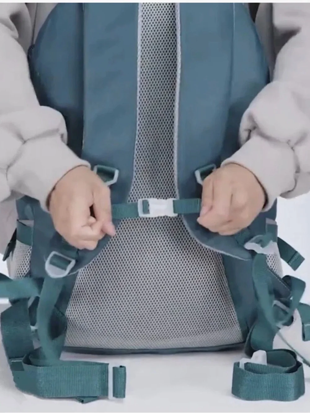 Men's Teal Backpack with Brown Accent and Multiple Compartments